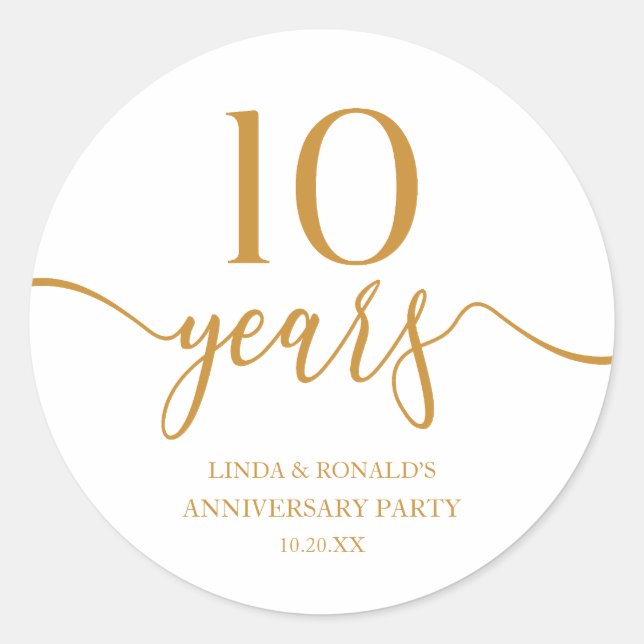 Elegant Champagne 10th Wedding Anniversary Classic Round Sticker (Front)