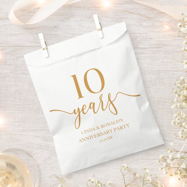Elegant Champagne 10th Wedding Anniversary Favour Bag (Clipped)