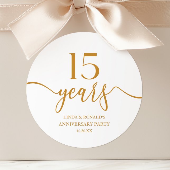 Elegant Champagne 15th Wedding Anniversary Classic Round Sticker (Creator Uploaded)