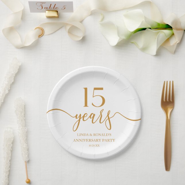 Elegant Champagne 15th Wedding Anniversary Paper Plate (Wedding)
