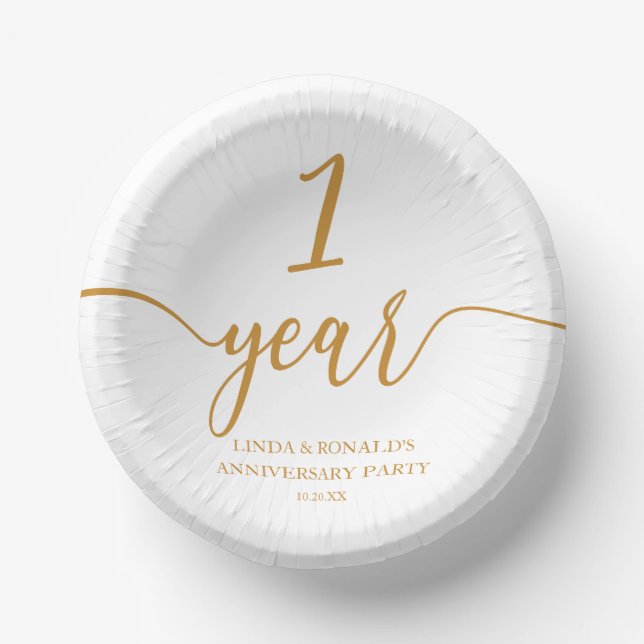 Elegant Champagne 1st Wedding Anniversary Paper Plate (Front)