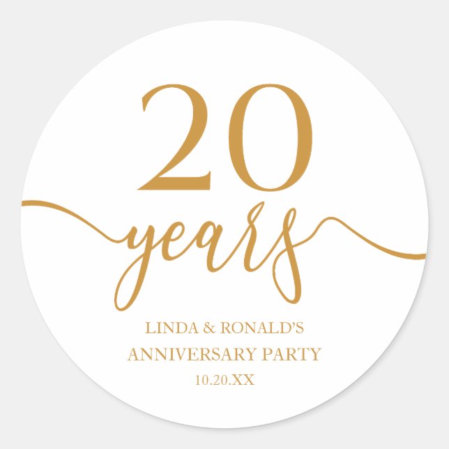 Elegant Champagne 20th Wedding Anniversary Classic Round Sticker (Front)