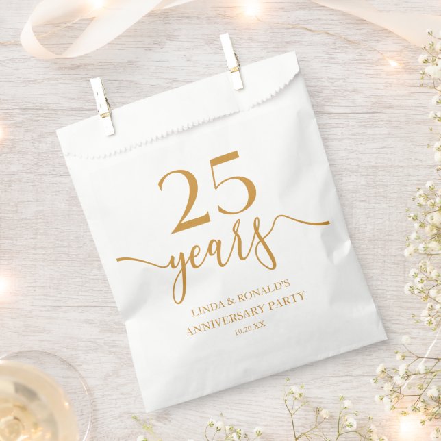 Elegant Champagne 25th Wedding Anniversary Favour Bag (Clipped)