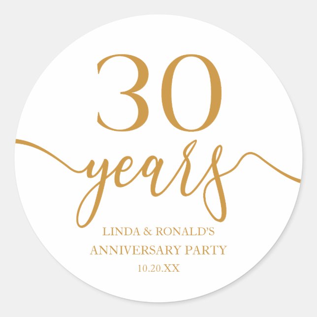Elegant Champagne 30th Wedding Anniversary Classic Round Sticker (Front)