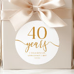 Elegant Champagne 40th Wedding Anniversary Classic Round Sticker<br><div class="desc">These are Elegant Minimalist Champagne 40th Wedding Anniversary Party Favour Stickers!</div>