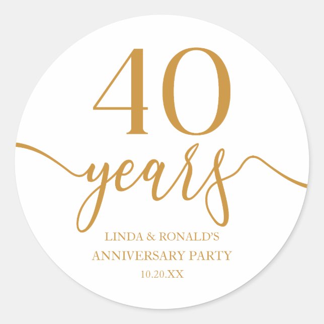 Elegant Champagne 40th Wedding Anniversary Classic Round Sticker (Front)