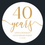 Elegant Champagne 40th Wedding Anniversary Classic Round Sticker<br><div class="desc">These are Elegant Minimalist Champagne 40th Wedding Anniversary Party Favour Stickers!</div>