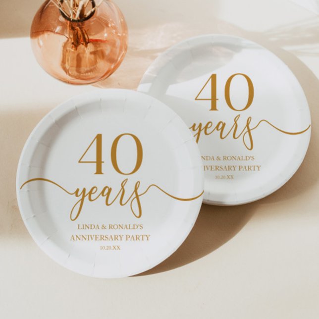 Elegant Champagne 40th Wedding Anniversary Paper Plate (Creator Uploaded)
