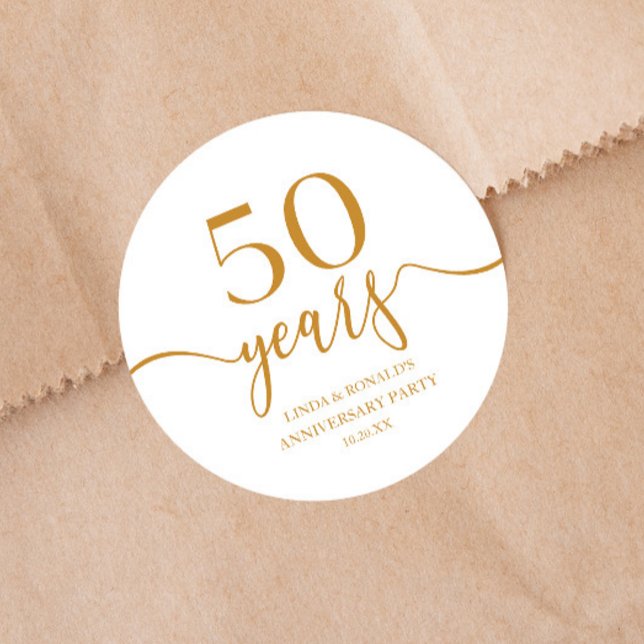 Elegant Champagne 50th Wedding Anniversary Classic Round Sticker (Creator Uploaded)