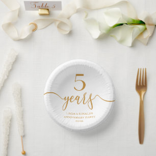 Elegant Champagne 5th Wedding Anniversary Paper Plate