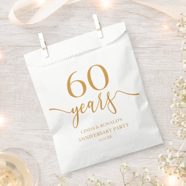Elegant Champagne 60th Wedding Anniversary Favour Bag (Clipped)