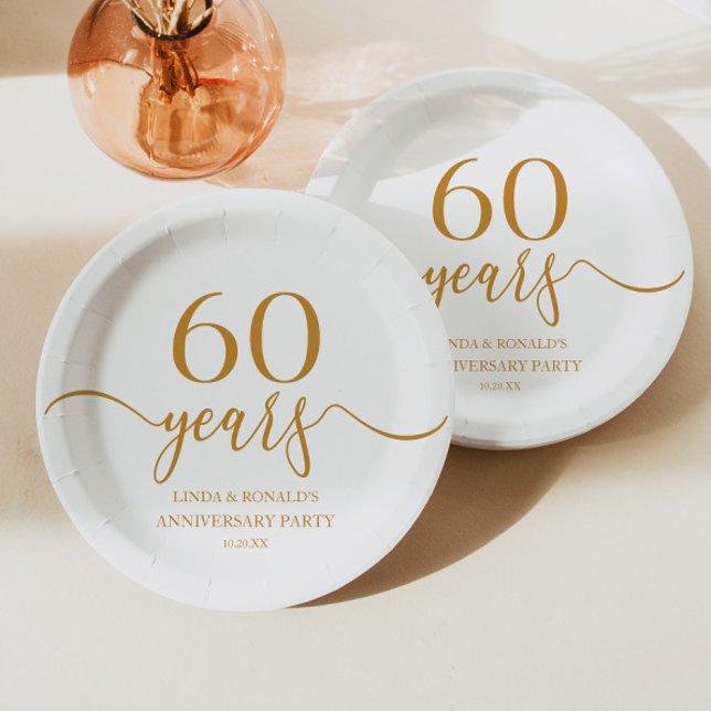 Elegant Champagne 60th Wedding Anniversary Paper Plate (Creator Uploaded)