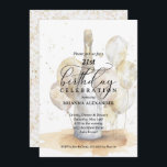 Elegant Champagne and Balloons 21st Birthday Invitation<br><div class="desc">Stylish birthday party invitations feature a watercolor champagne bottle and gold and white balloons with your details in chic lettering. Order PRINTED,  INSTANT DOWNLOAD or both! MATCHING items in our collection.</div>