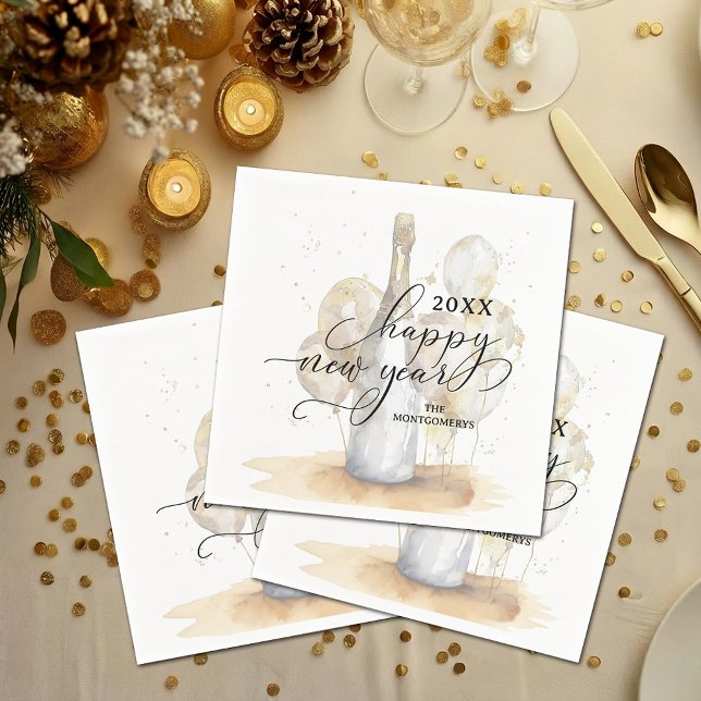 Elegant Champagne and Balloons Happy New Year Napkin (Elegant Champagne and Balloons Happy New Year Cocktail Napkins)