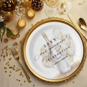 Elegant Champagne and Balloons New Year's Eve Paper Plate