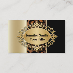 Elegant Champagne and Black Leopard Print Business Card