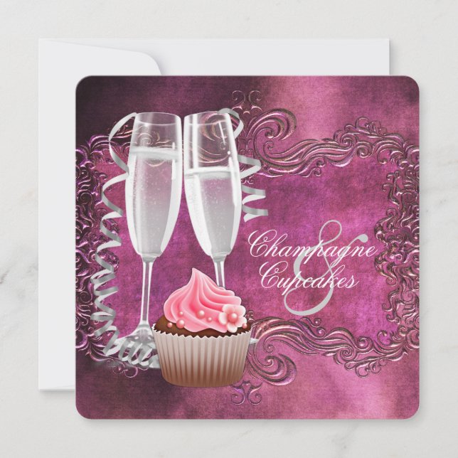 Elegant Champagne and Cupcake Bridal Shower Invitation (Front)