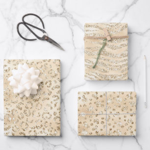 Elegant Champagne Animal Print Patterns Wrapping Paper Sheet