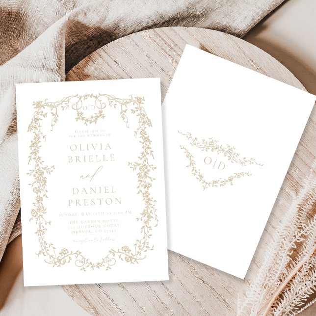 Elegant Champagne Beige Victorian Wedding Invitation (Creator Uploaded)