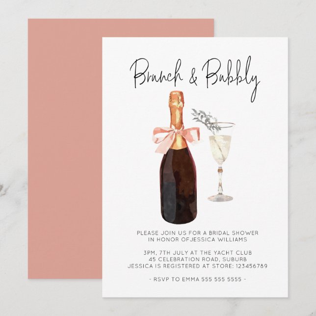 Elegant Champagne Brunch & Bubbly Bridal Shower  Invitation (Front/Back)
