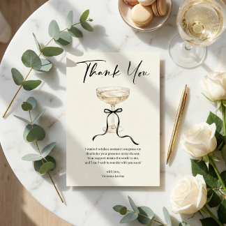 Elegant Champagne Coupe Black Bow Bridal Shower Thank You Card