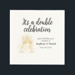 Elegant Champagne Double Celebration Joint Party Napkin<br><div class="desc">"Elegant classic, and full of meaning — this joint birthday party napkin is designed to help you celebrate a festive party. The pastel white background and sleek toasting champagne glasses and ice bucket with bottle bring a warm feel, while the phrase “It's a Double Celebration” adds heart. A stylish mix...</div>
