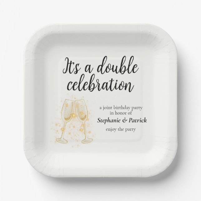 Elegant Champagne Double Celebration Joint Party Paper Plate (Front)