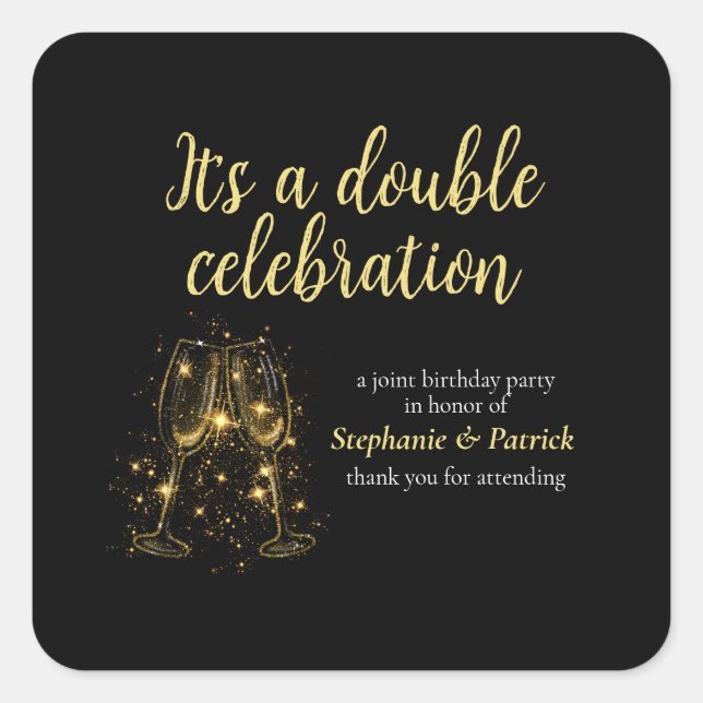 Elegant Champagne Double Celebration Joint Party Square Sticker (Front)