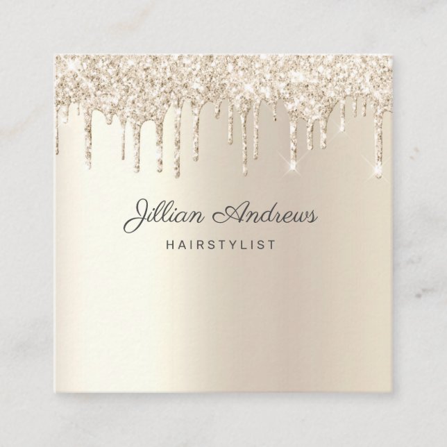 Elegant Champagne Dripping Glitter Professional Square Business Card (Front)