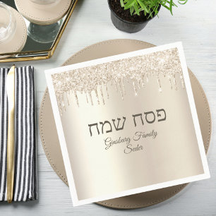 Elegant Champagne Dripping Pesach Sameach Passover Napkin
