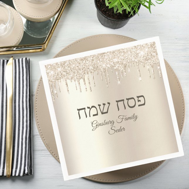 Elegant Champagne Dripping Pesach Sameach Passover Napkin (Creator Uploaded)