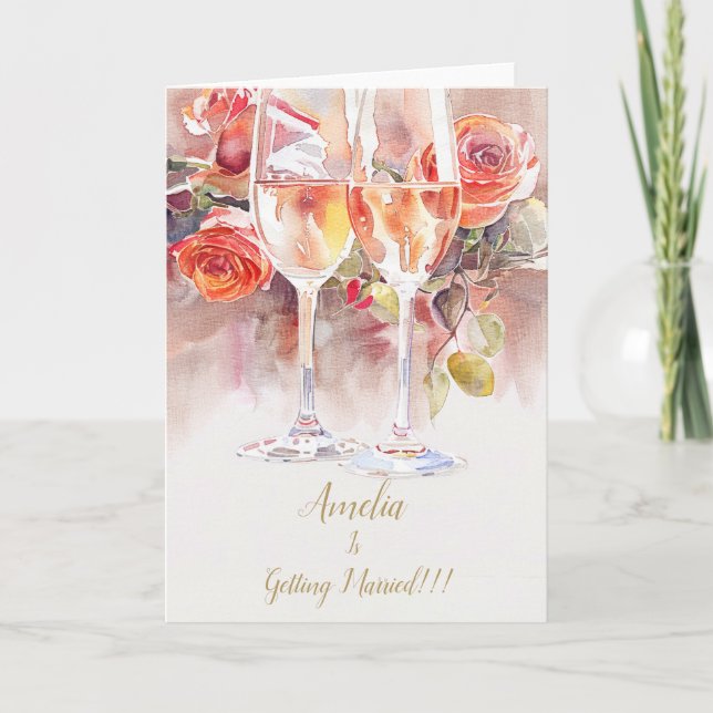 Elégant Champagne & Faire-part Fiançailles Rose (Devant)