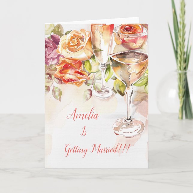 Elégant Champagne & Faire-part Fiançailles Rose (Devant)