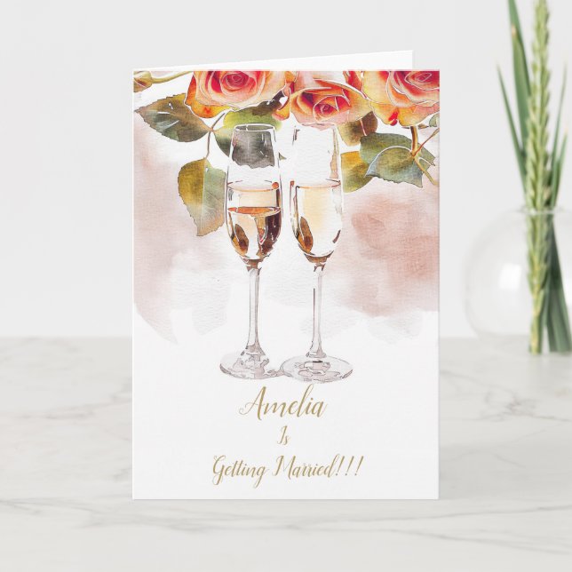 Elégant Champagne & Faire-part Fiançailles Rose (Devant)