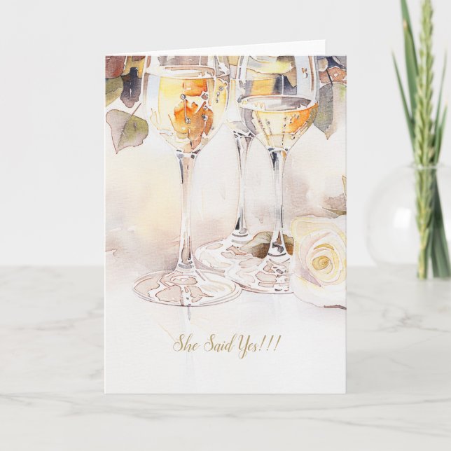 Elégant Champagne & Faire-part Fiançailles Rose (Devant)