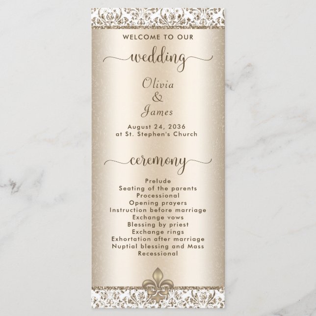 Elegant Champagne Fleur de Lis WEdding Program (Front)