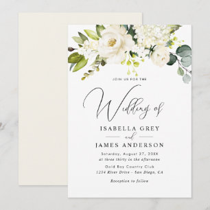 Elegant Champagne Floral Foliage Wedding  Invitation