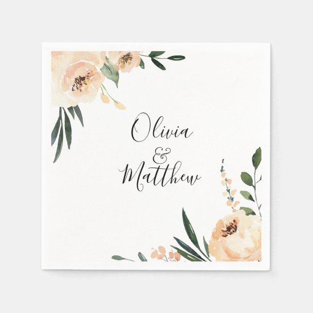 Elegant Champagne Floral Frame Wedding Napkin (Front)