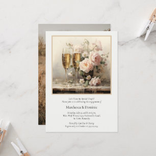 Elegant Champagne Flutes Floral Engagement Party   Invitation
