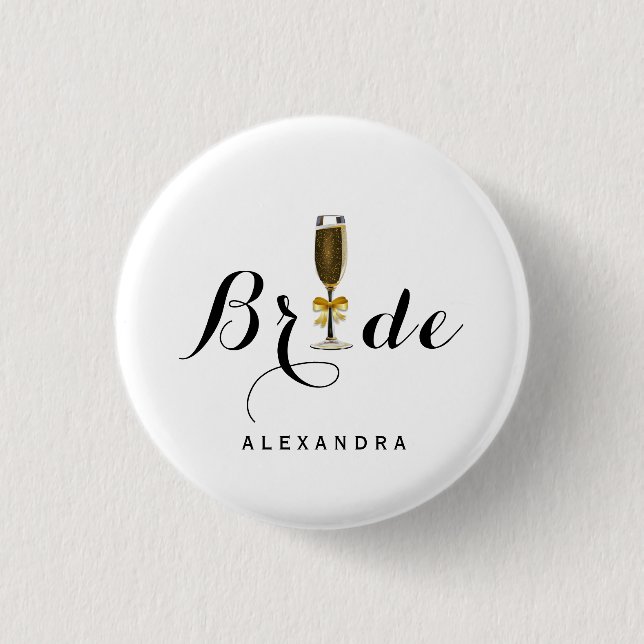 Elegant Champagne Glass Bride 1 Inch Round Button (Front)