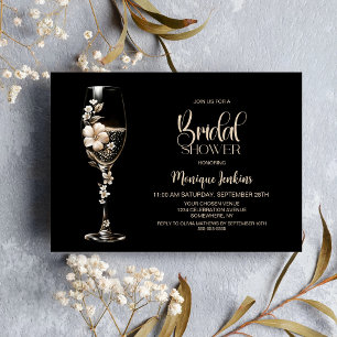 Elegant Champagne Glass Cream Floral Bridal Shower Invitation