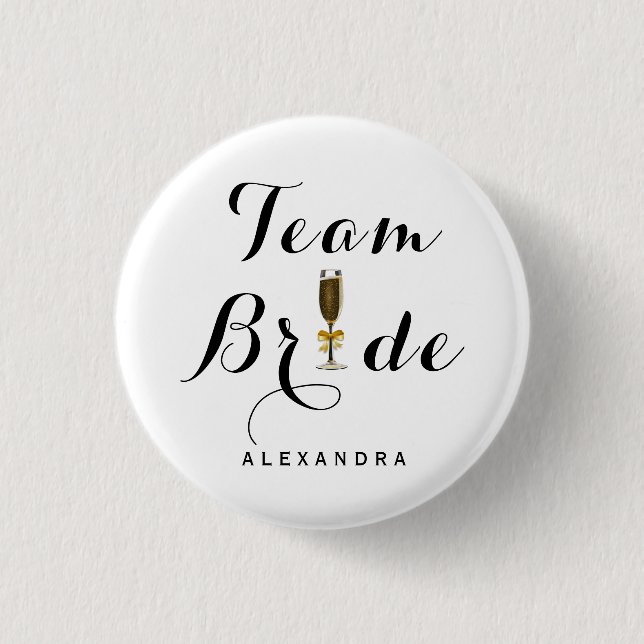 Elegant Champagne Glass Team Bride 1 Inch Round Button (Front)