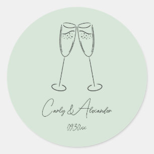 Elegant Champagne Glass Wedding Engagement Classic Round Sticker