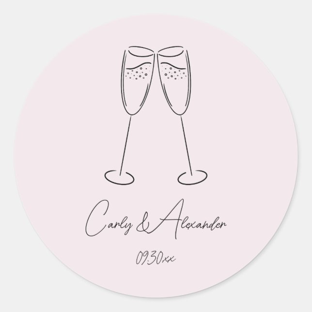 Elegant Champagne Glass Wedding Engagement Classic Round Sticker (Front)