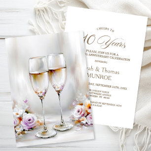 Elegant Champagne Glasses 10th Wedding Anniversary Invitation