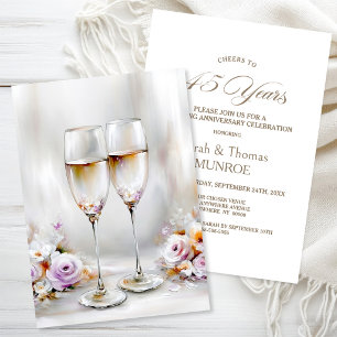 Elegant Champagne Glasses 45th Wedding Anniversary Invitation
