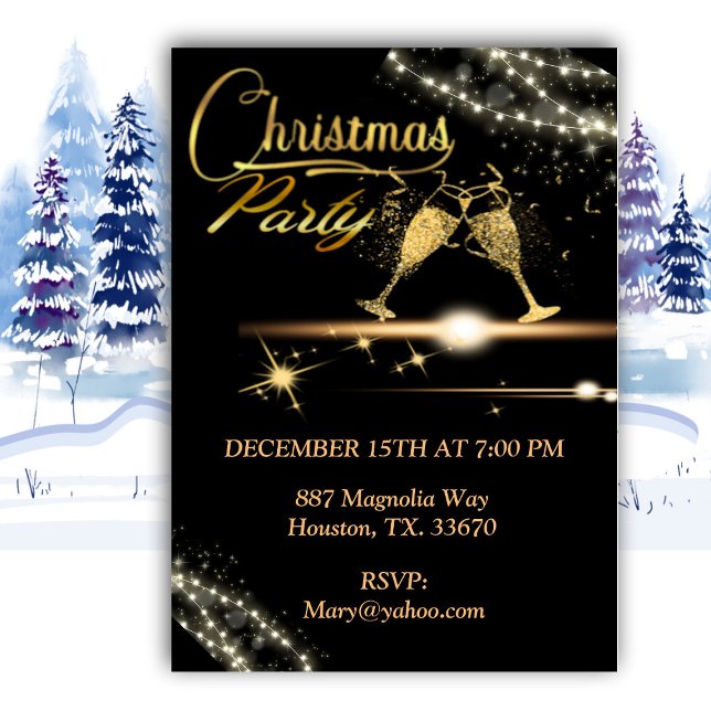 Elegant Champagne Glasses Christmas Party Invitation (Creator Uploaded)