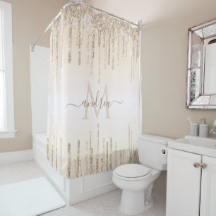 Elegant Champagne Glitter Dripping Monogram & Name