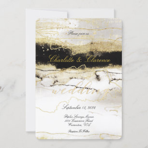 Elegant Champagne Gold Black White Luxury Wedding  Invitation
