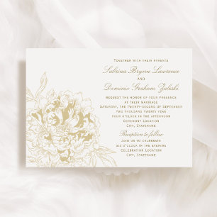 Elegant Champagne Gold Floral Peony Wedding Invitation